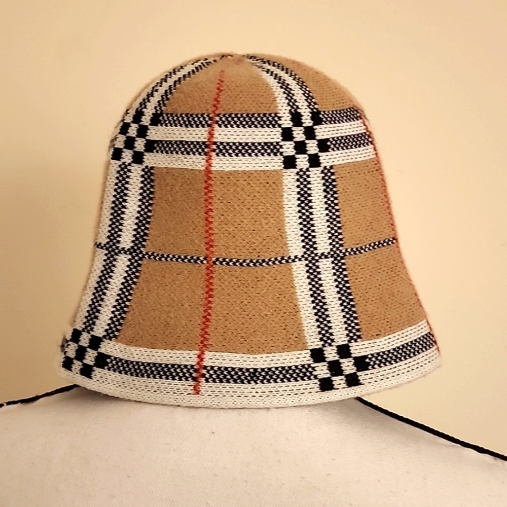 NEW Plaid Check Wool Felt Knit Bucket Hat Unisex